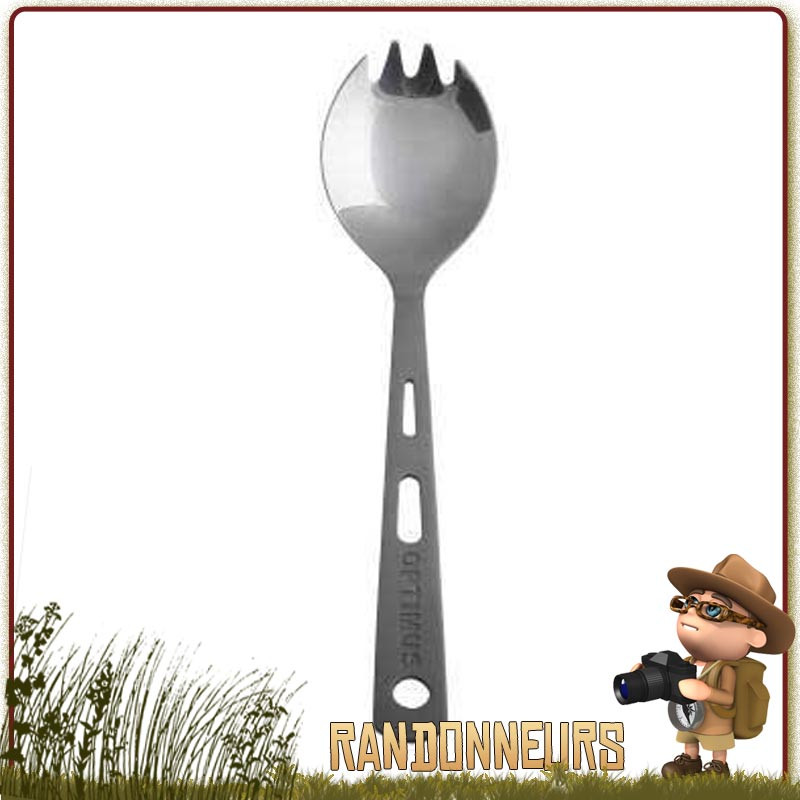 Cuillère Fourchette "Spork" titane d'optimus 100% titane, ultra light Un seul couvert pour la randonnée légère Cuillère Fourchette "Spork" titane d'optimus 100% titane, ultra light Un seul couvert pour la randonnée légère